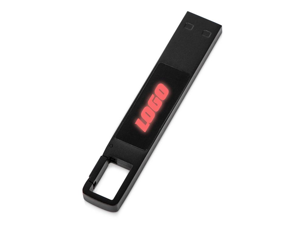 USB 2.0- флешка на 32 Гб c подсветкой логотипа «Hook LED», темно-серый, красная подсветка