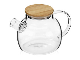 Заварочный чайник с бамбуковой крышкой «Sencha», прозрачный, коричневая крышка