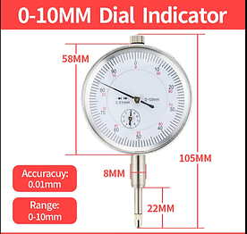 Индикатор часового типа,(Китай) ИЧ-10 0,01 б/ушк (58мм)