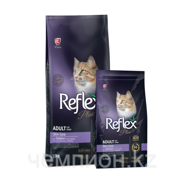 RFX-313 ReflexPlus Adult Cat SkinCare Salmon, сухой корм для кошек для здоровой кожи с лососем,уп.1.5кг, фото 1