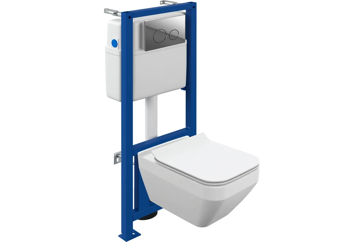Комплект CERSANIT CREA SQUARE CO DPL EO slim инсталляция LINK PRO, кнопка TWINS пластик, хром глянцевый (64443)