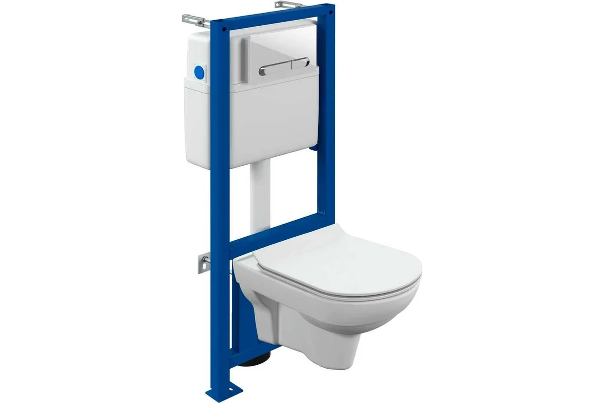 Комплект CITY CO DPL EO slim инсталляция LINK PRO кнопка ESTETICA пластик белый с рамкой хром (64277), фото 1