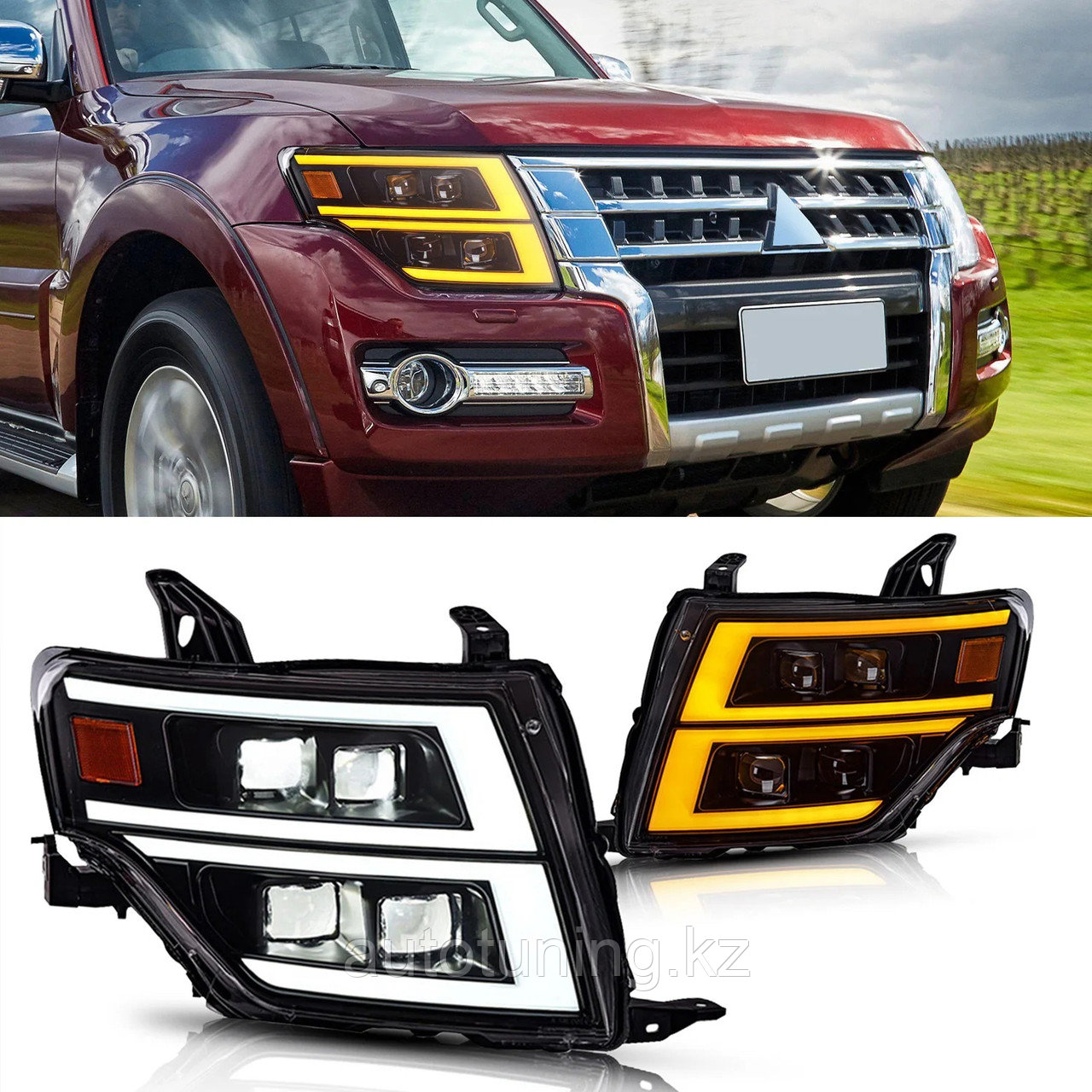 Альтернативная оптика (тюнинг фары) на Mitsubishi Pajero 4 V93/V97 2007-2023 г.
