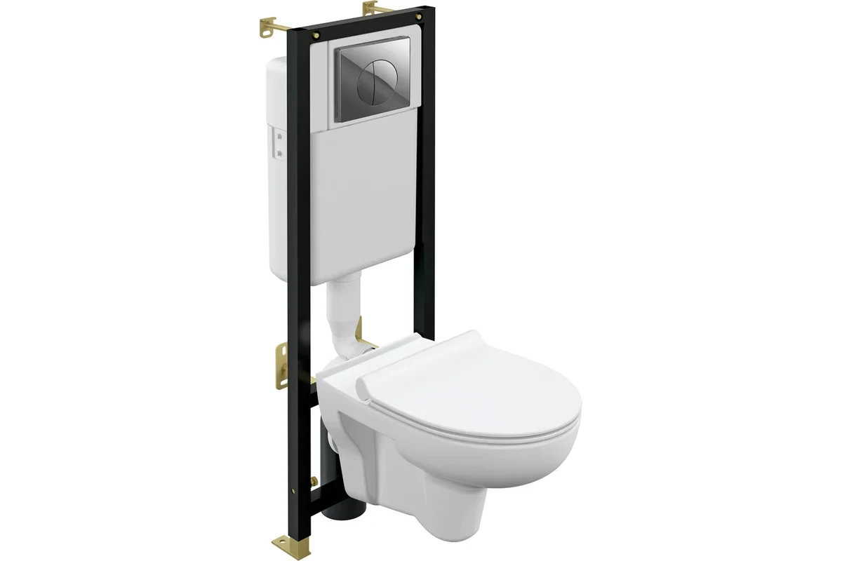 Комплект Cersanit NATURE CO DPL EO slim инсталляция BLACK кнопка LEON пластик хром глянцевый (64232)