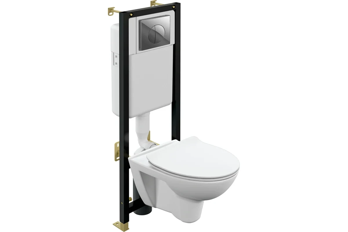 Комплект Cersanit PARVA CO DPL EO инсталляция BLACK кнопка LEON пластик хром глянцевый (64229)