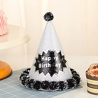 Колпак на день рождения с блестками серебристый