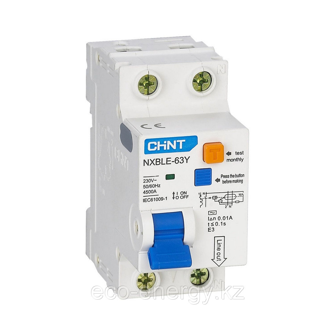 Дифференциалды автомат CHINT NXBLE-63Y 1P+N 20А C 30mA AC 4,5kA