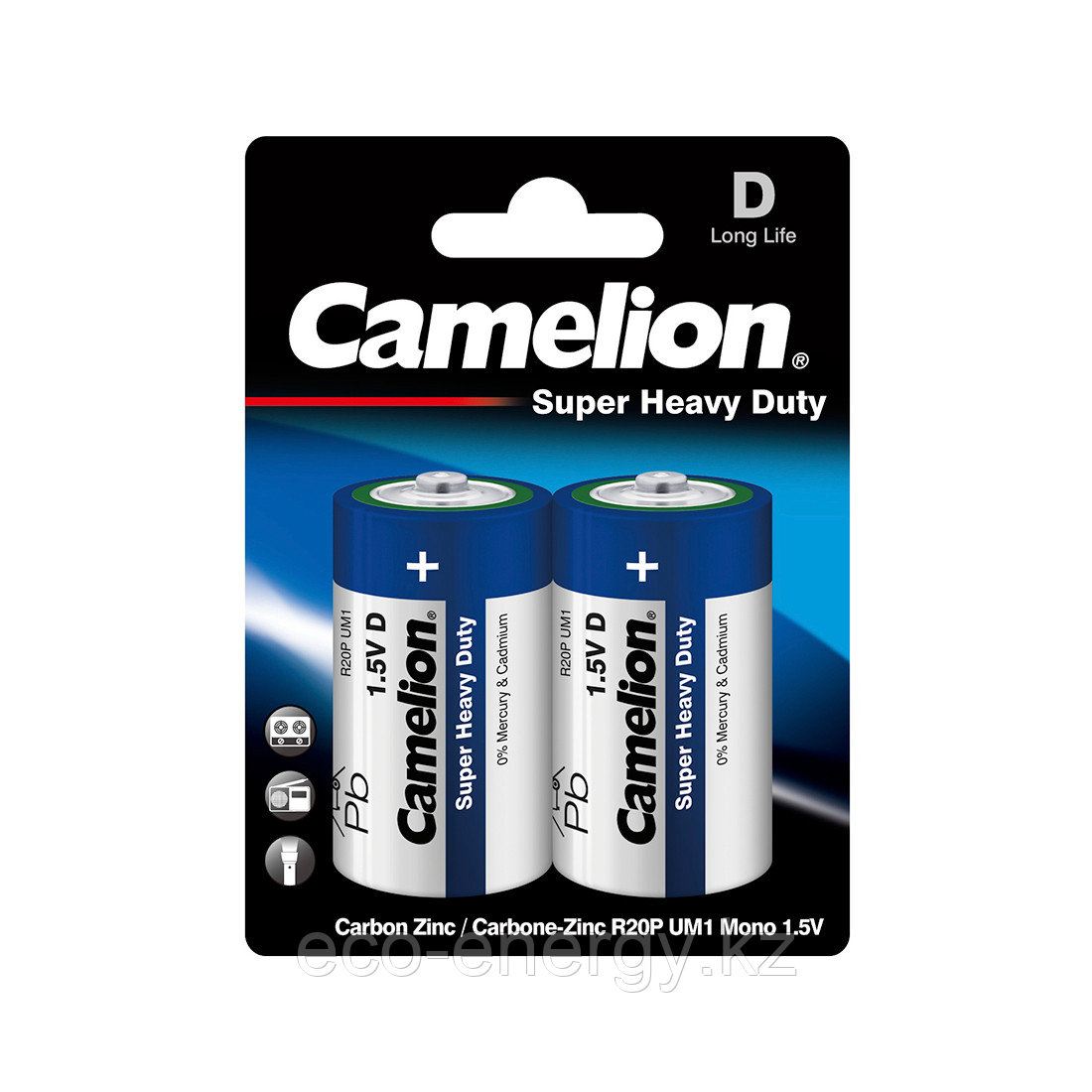 CAMELION Super Heavy Duty R20P-BP2B батарейкасы көпіршіктегі 2 дана