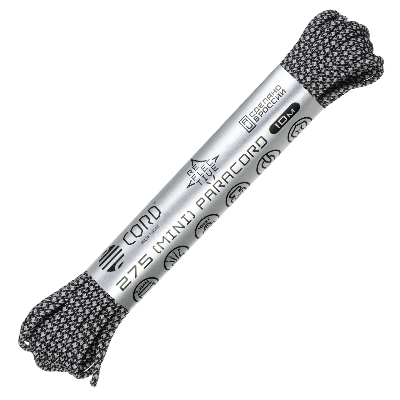 Паракорд 275 CORD nylon 10м SuperReflective (black snake), фото 1
