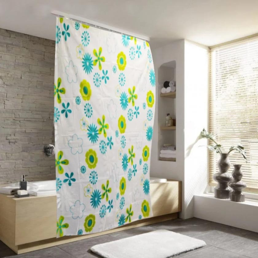Водонепроницаемая шторка для ванной Waterproof Shower Curtain AX-YL18 180x180 см цветы зеленые