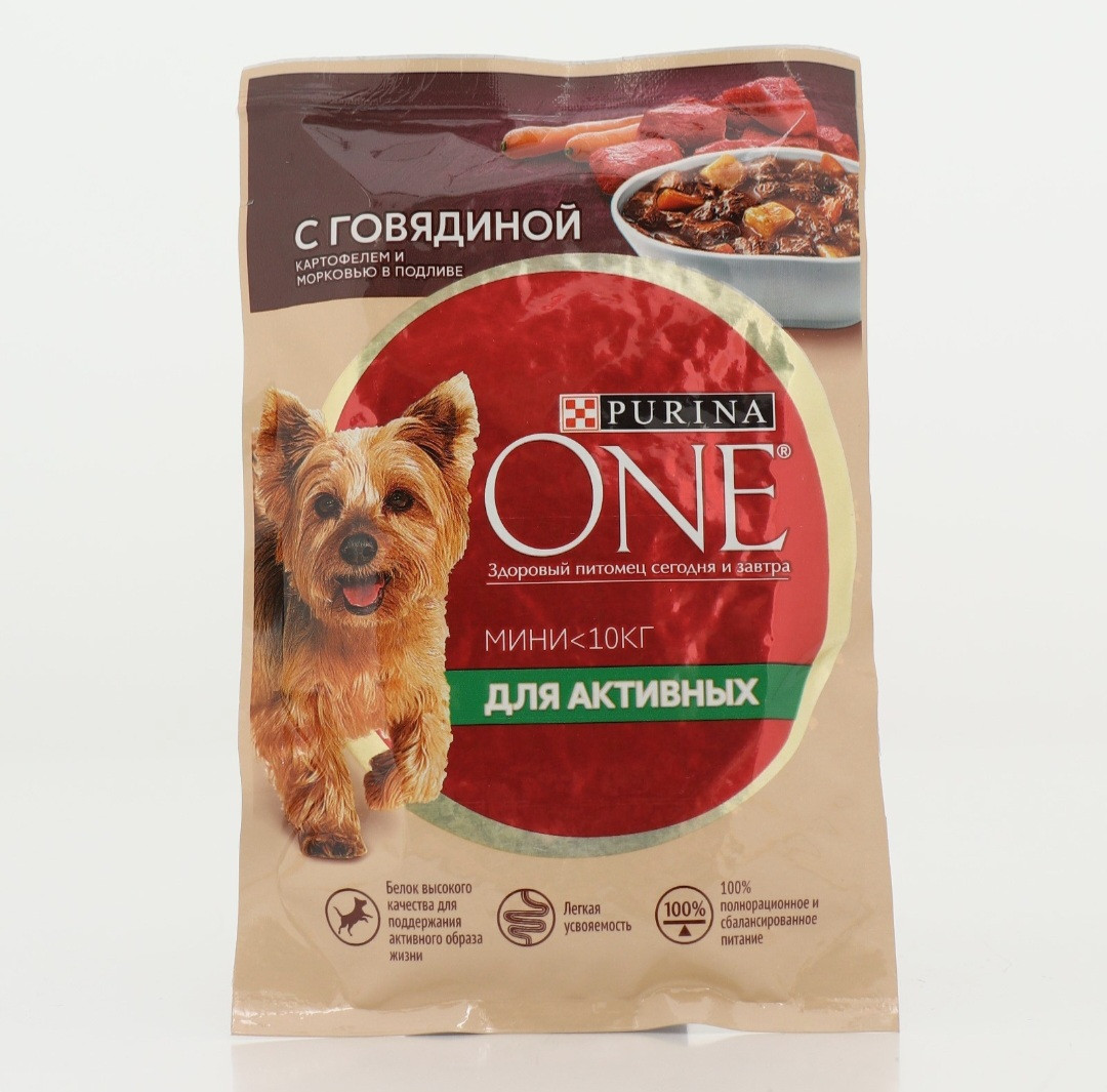 Purina One Влажный корм для активных мини собак Говядина, фото 1