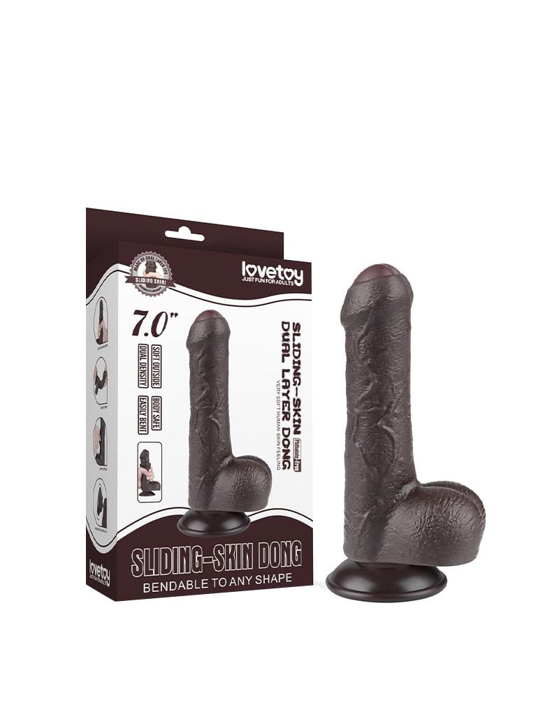 Фаллоимитатор "Sliding Skin Dual Layer Dong 7.0" - Lovetoy, длина 16 см, диаметр 3.2 см, КОРИЧНЕВЫЙ