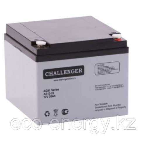 Стационарная свинцово кислотная AGM батарея Challenger AS12-26 12V 26Ah