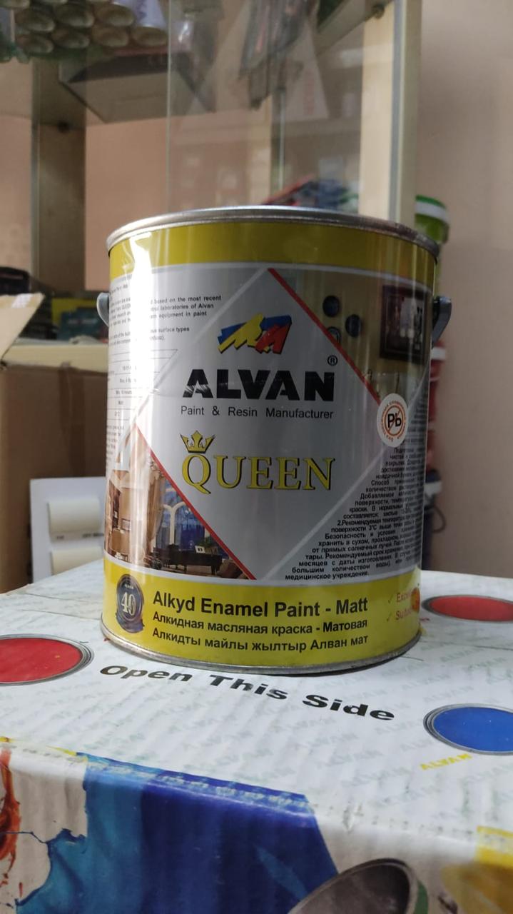 Краска алкидная матовая "Queen" №100 белая 3,8 л/ ALVAN