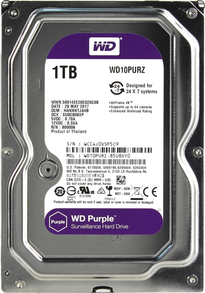 3.5" 1000Gb Western Digital Purple SATA 6Gb/s 64Mb 3,5"WD10PURZ