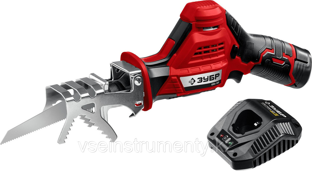 ЗУБР С1-12, 12 В, 80 мм, 1 АКБ (2 А·ч), сабельная пила (СПЛ-125-21), фото 1