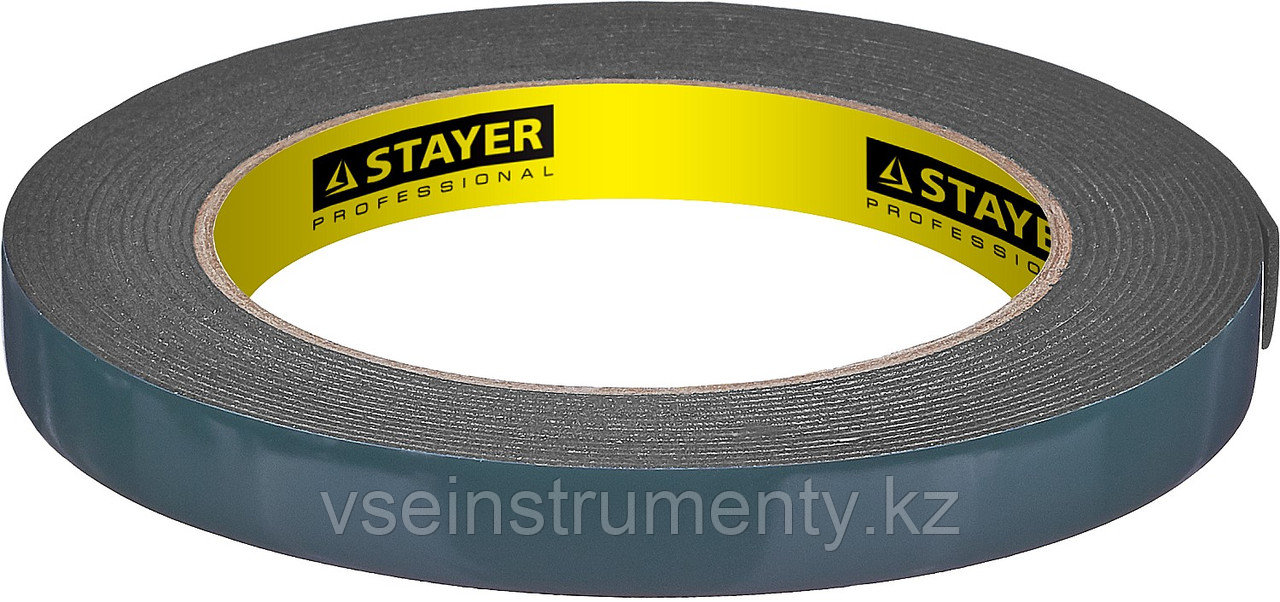 STAYER 12 мм, 5 м, черная, на вспененной основе, двухсторонняя клейкая лента, Professional (12233-12-05), фото 1