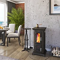 Дровяная отопительно-варочная печь-камин «Статика Тетра»