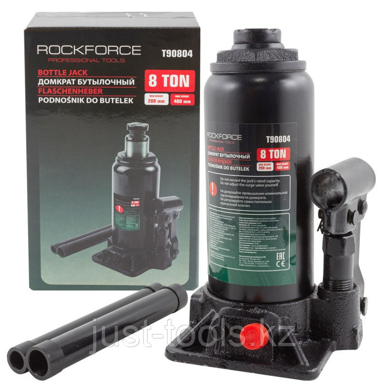 ROCKFORCE Домкрат бутылочный  8т с клапаном (h min 200мм,h max 400мм) 51452 RF-T90804(DS)