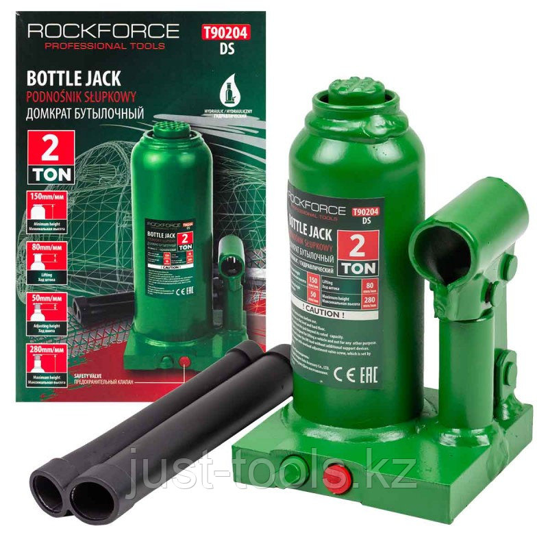 ROCKFORCE Домкрат бутылочный с клапаном 2т.(h min-148мм,h max-278мм, ход штока-80мм, ход винта-50мм) 51448