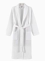 Белый отельный вафельный халат, мужской, воротник шалька.