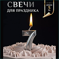 Свеча-цифра на торт "7" (серебро)