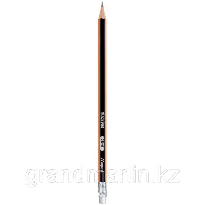 Карандаш чернографитный Maped Black Peps 2В, деревянный, с ластиком, ударопрочный грифель, фото 1