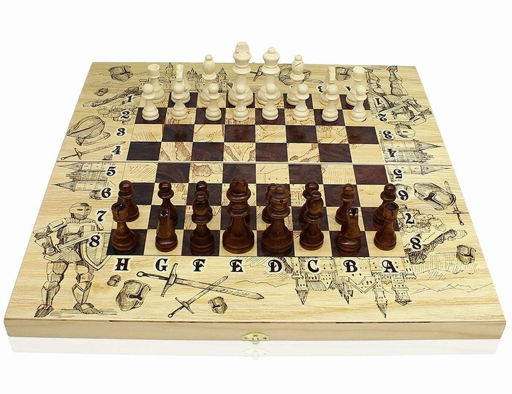 Настольная игра Набор 3 в 1: Шахматы, шашки, нарды "Рыцари" (500*500)
