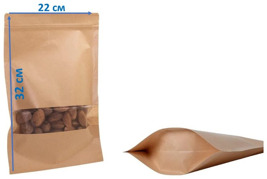 Пакет бумажный Дой Пак 22*32 (10 шт) бежевый, фото 1