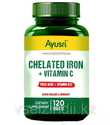 Железо хелат + витамин С (Chelated iron+vitamin C AYUSRI), 120 таб