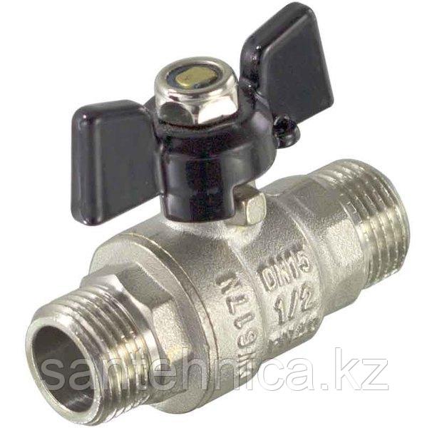Кран шаровой латунь никель STRONG Ду   15 (1/2") "НР-НР" бабочка TIM (20/80)