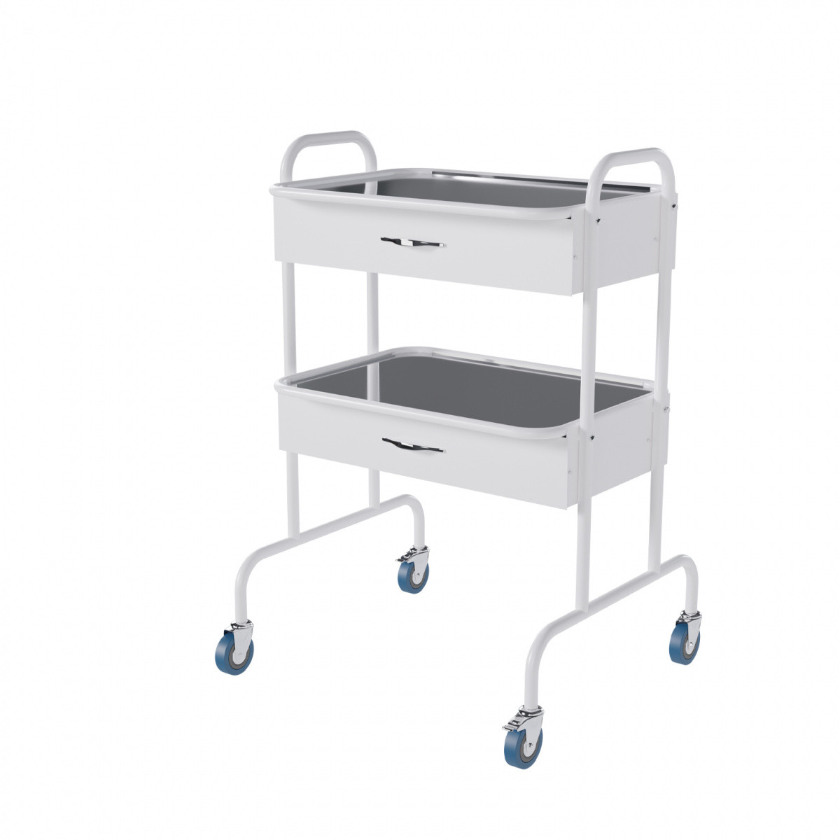 Столик медицинский "KZMED" (SMM-2n-2m-v)(Манипуляционный, 2 нерж. полки, 2 ящика(верх-низ) - металл) (Стандарт - фото 1 - id-p118880805