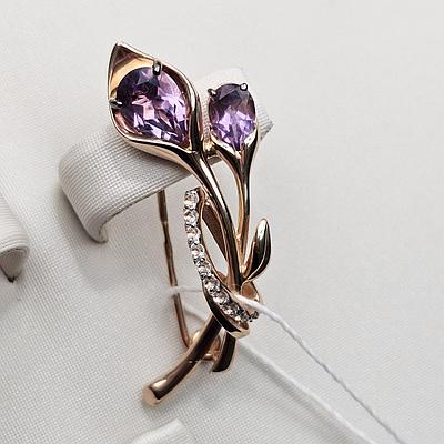 Золотая брошь аметист топаз 585 к/з проба 3,08гр