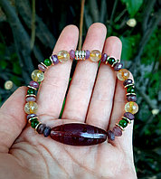 Браслет на любовь из изумруда, рубина и кварца Волосы Венеры