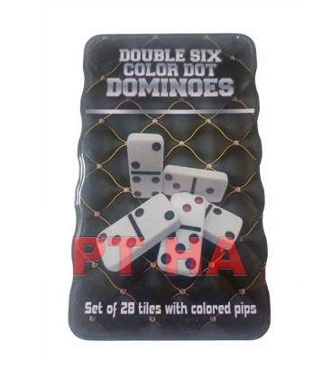 Домино цветное в железной банке 6 цветов