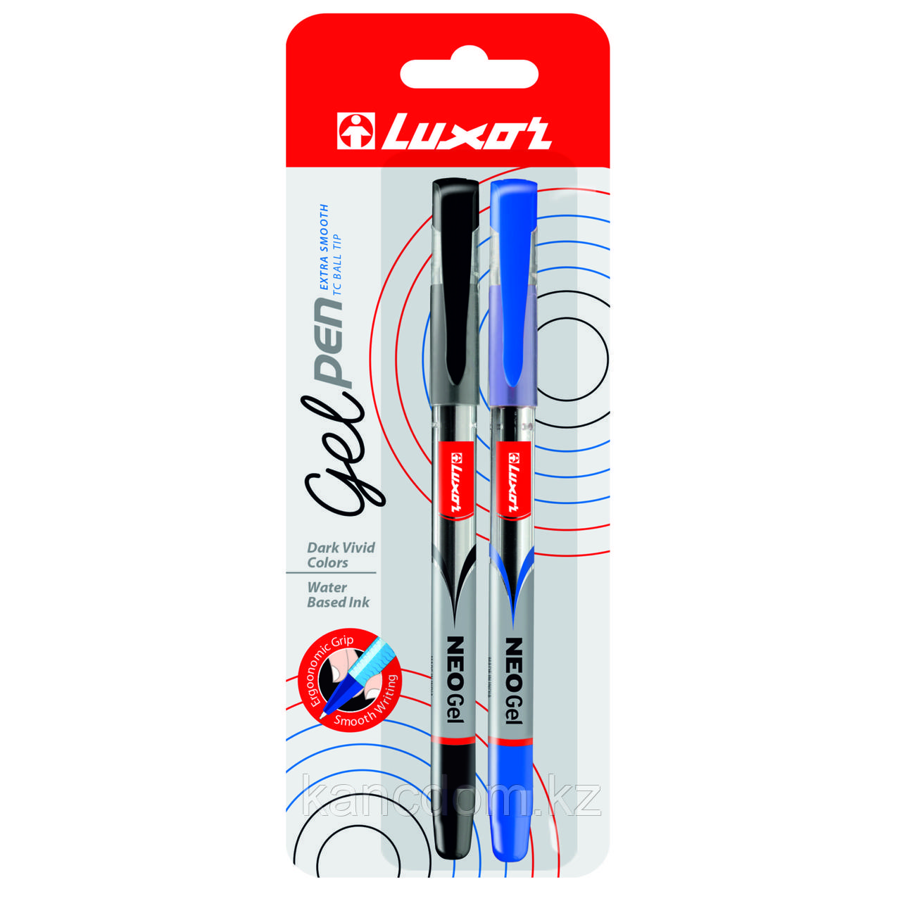 Ручка гелевая 2шт 0.3мм LUXOR "Neo Gel " 7820 Черный и Синий