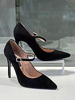 Замшевые женские туфли с ремешком на шпильке "Paoletti". Красивая женская обувь.