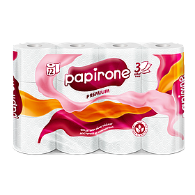 Туалетная бумага "Papirone" (Premium), 12 рулонов