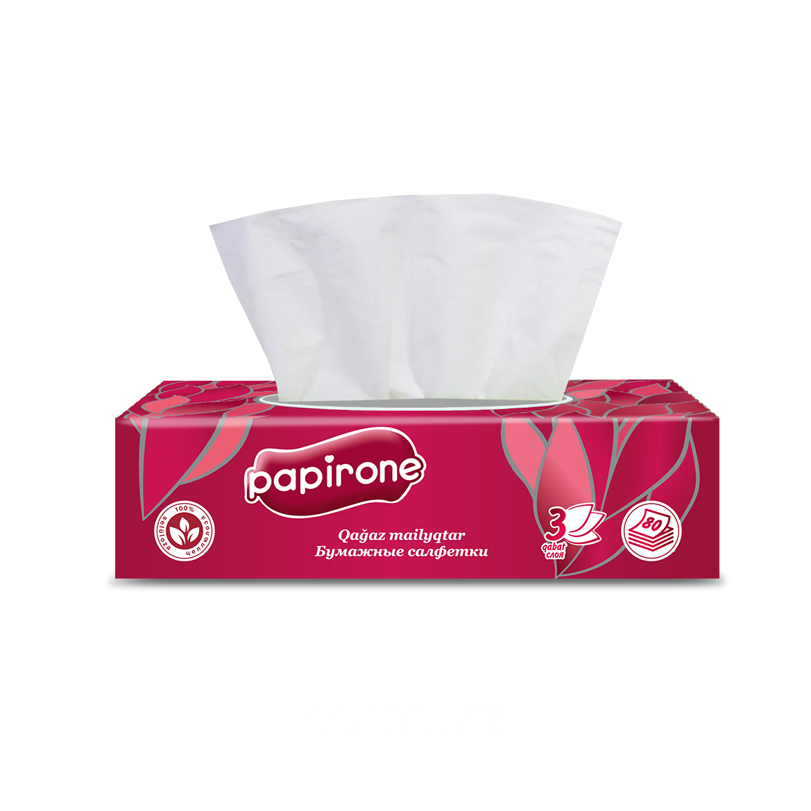 Салфетки в коробке Papirone 200*200, 3 слоя, 80шт, бордо