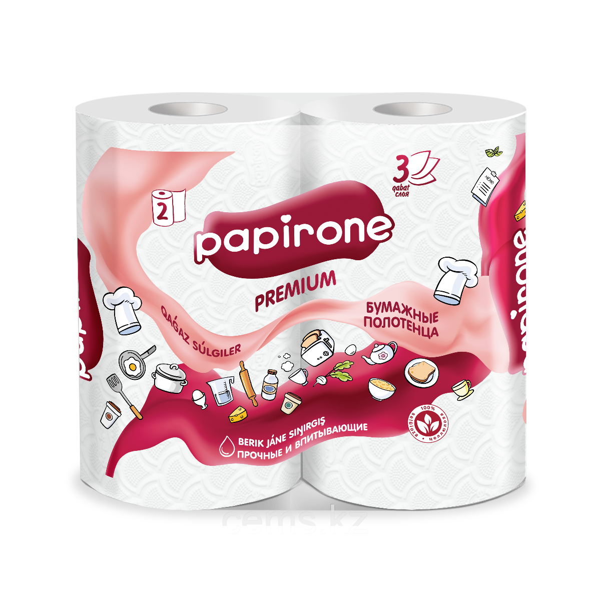 Бумажные полотенца "Papirone" (Premium) 2 рулона