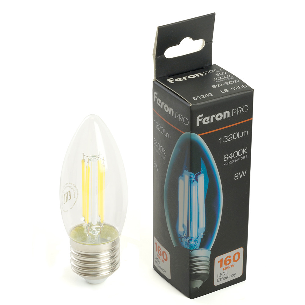 Лампа светодиодная Feron. PRO LB-1208 Свеча E27 1320LM 8W 175-265V 6400K
