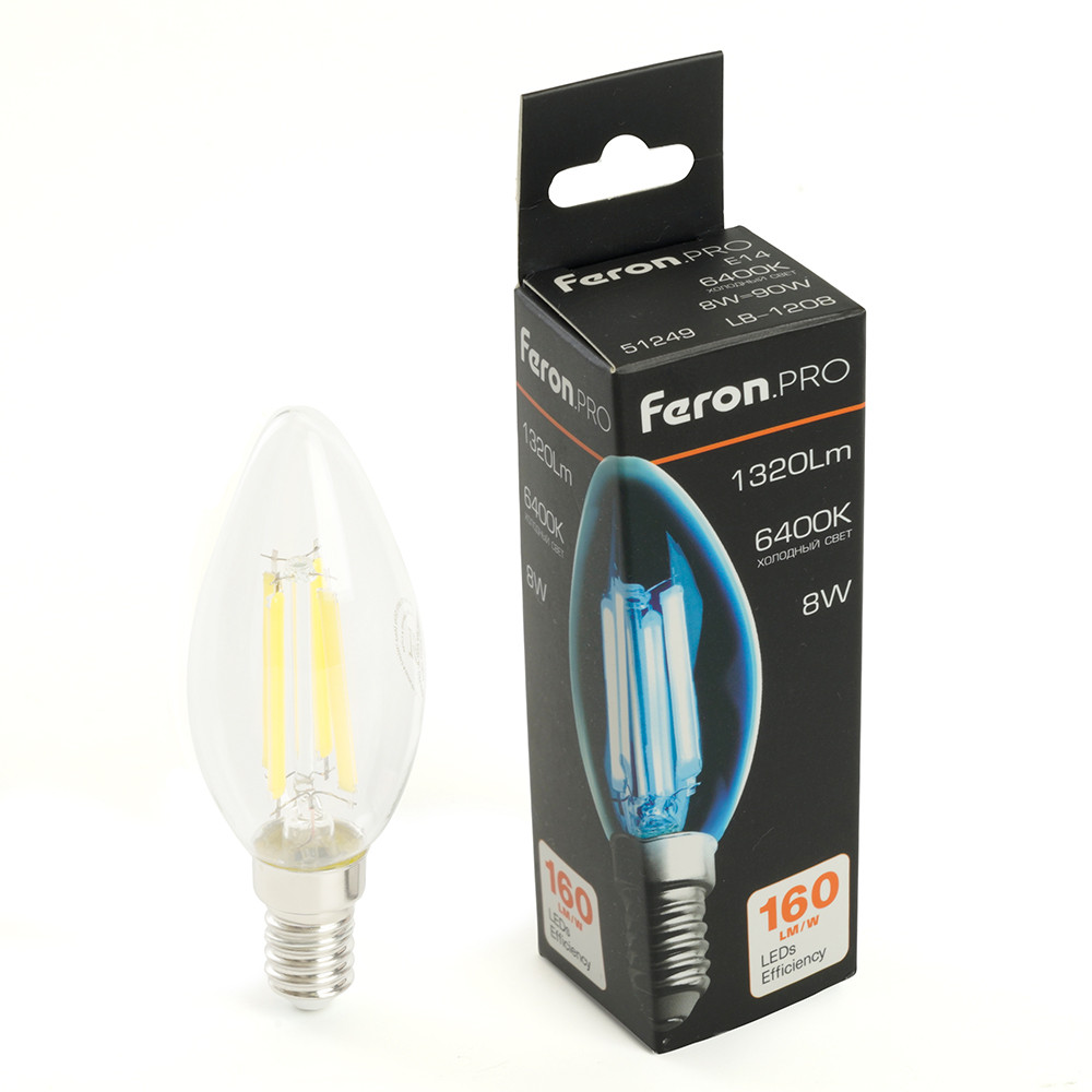 Лампа светодиодная Feron. PRO LB-1208 Свеча E14 1320LM 8W 175-265V 6400K
