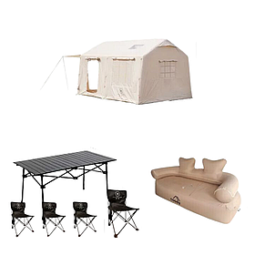 Палатка в комплекте со столом, стульями (черные) и надувным диваном 3*4*2,5