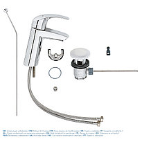 Смеситель для раковины GROHE Eurosmart с донным клапаном, M-Size, хром, фото 6