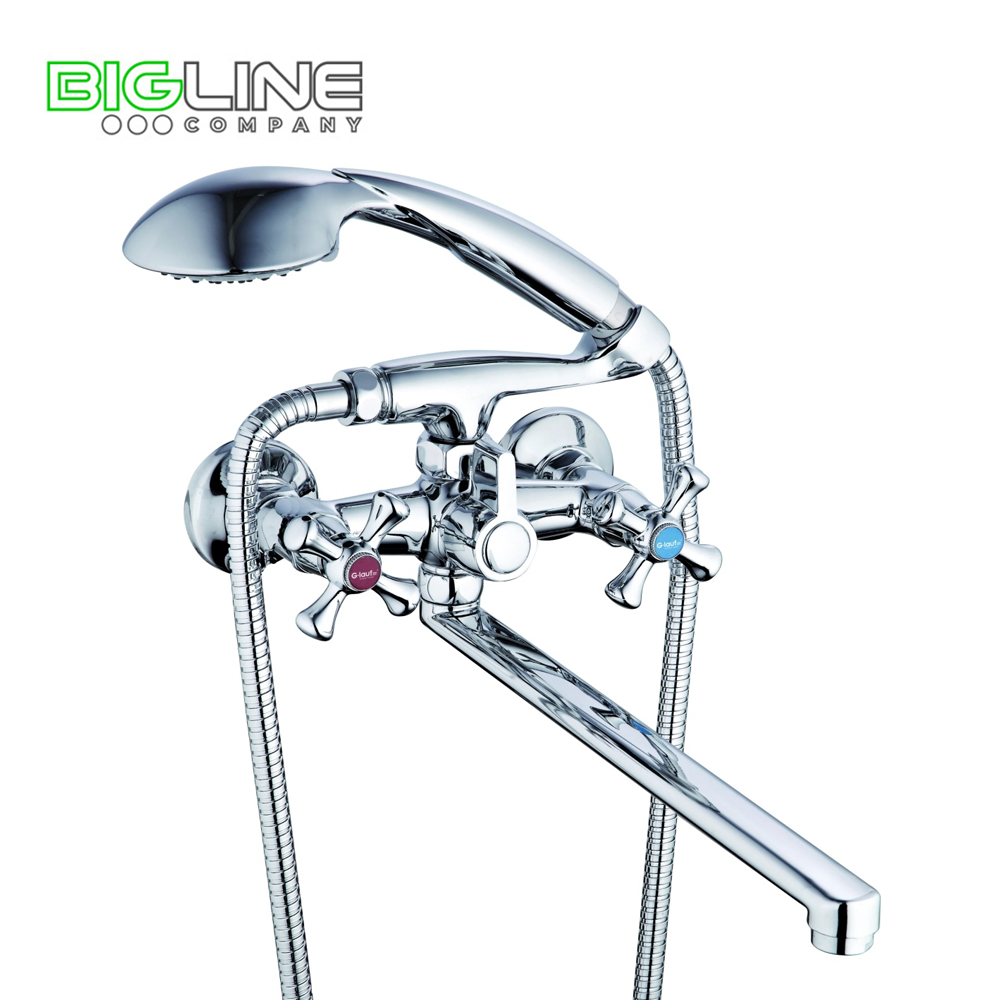 Смеситель  для ванны, двуручный, с плоским изливом  ZEGOR DML7-В827