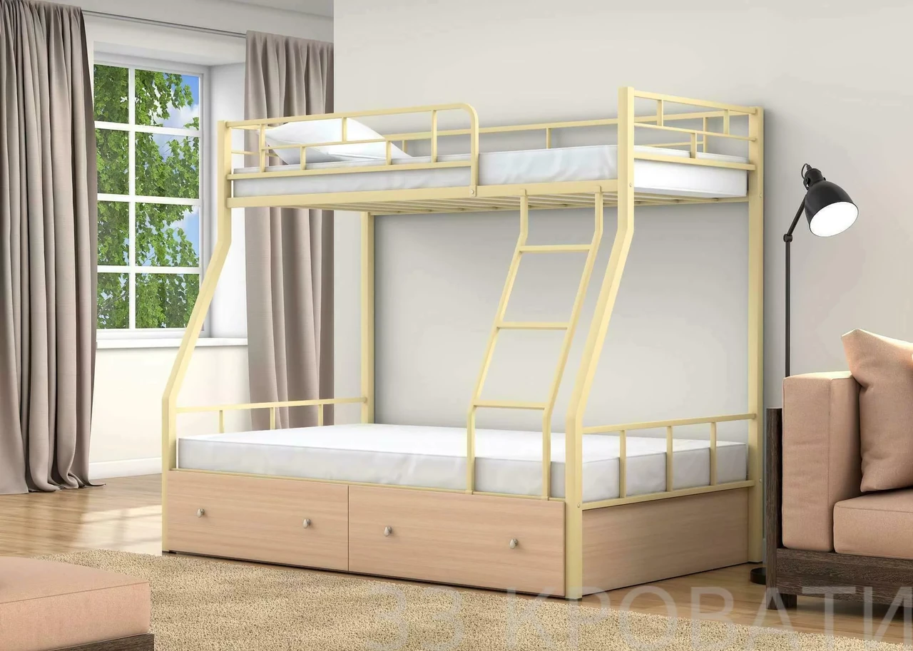 Двухъярусная кровать металлическая "Барселона" с ящиками, фото 1