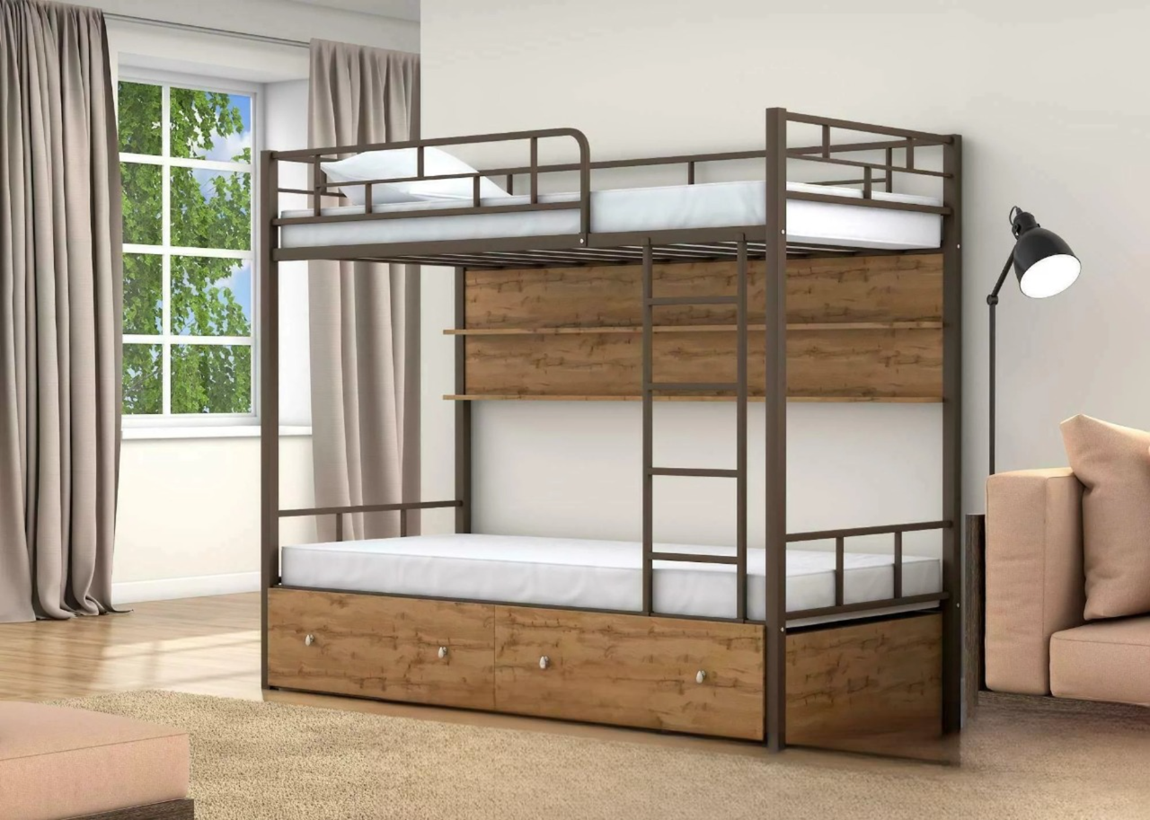 Двухъярусная кровать металлическая "Валенсия" с ящиками и полкой, фото 1