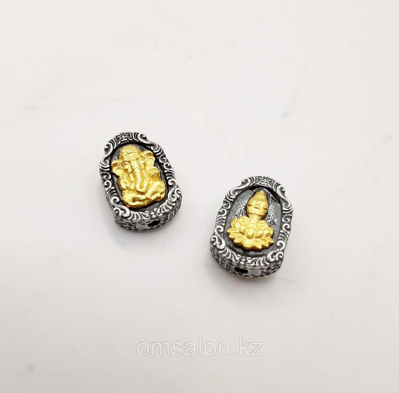 Бусина Ганеша и Лотос из серебра, 13×10мм, фото 1