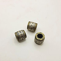 Бусина бочонок из серебра, с мантрой, 10×9мм