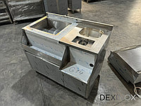 Барный стол с мойкой, с ванной для льда, линзером для мытья стаканов и местом под миксер, 1200x700x950 мм